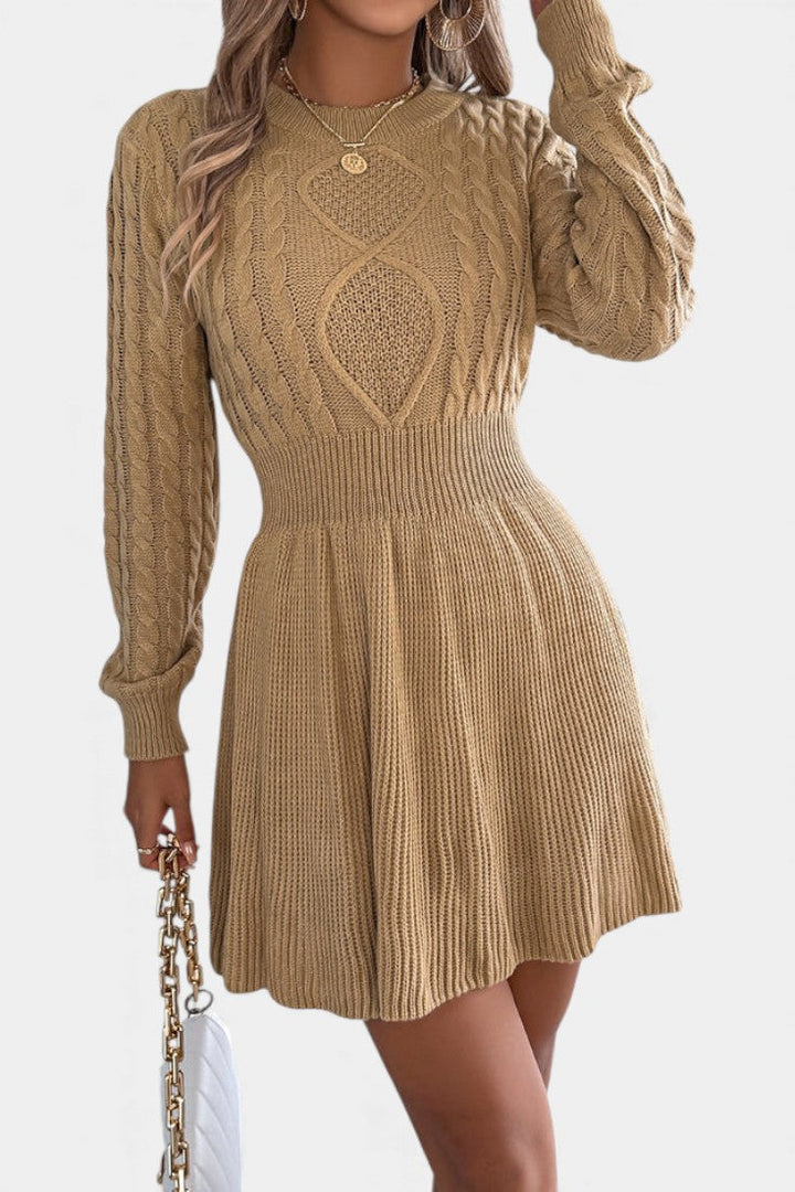 Fenella | Cable-Knit Fit-and-Flare Sweater Dress