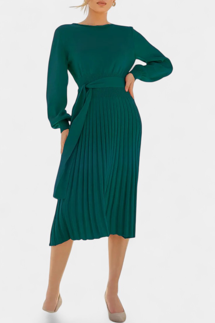 Fleur | Belted Pleated Midi Dress