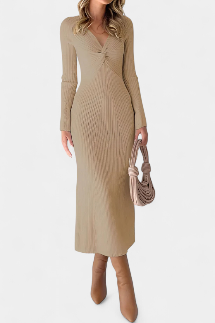 Aurelie | Ruched V-Neck Fitted Maxi Dress