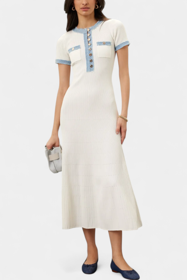 Estella | Ribbed Contrast-Trim Midi Dress