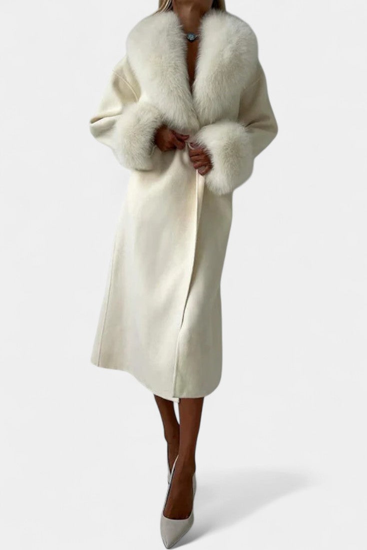 Rosalie | Belted Long Coat with Soft Fur Trim