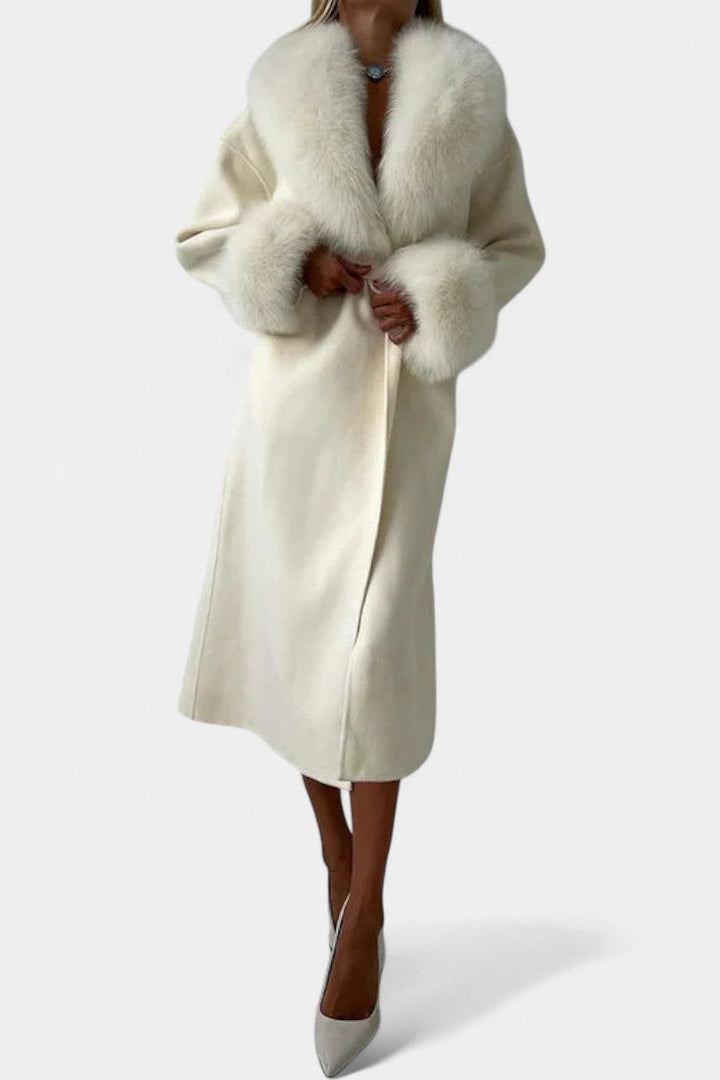 Rosalie | Belted Long Coat with Soft Fur Trim