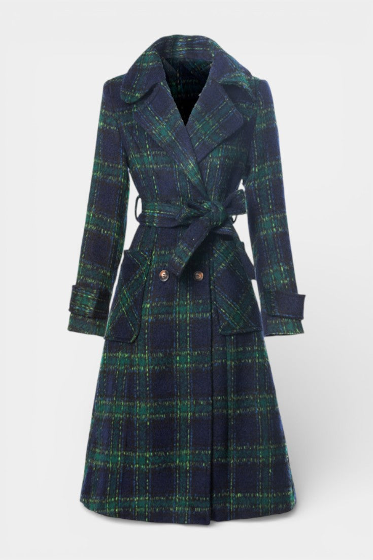 Tabitha | Longline Double-Breasted Check Coat