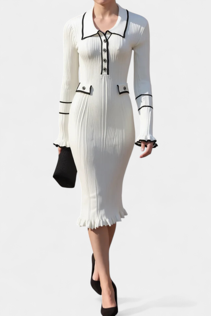 Bernadette | Ribbed Polo-Collar Midi Dress