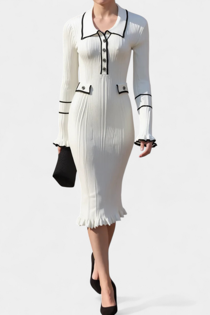 Bernadette | Ribbed Polo-Collar Midi Dress