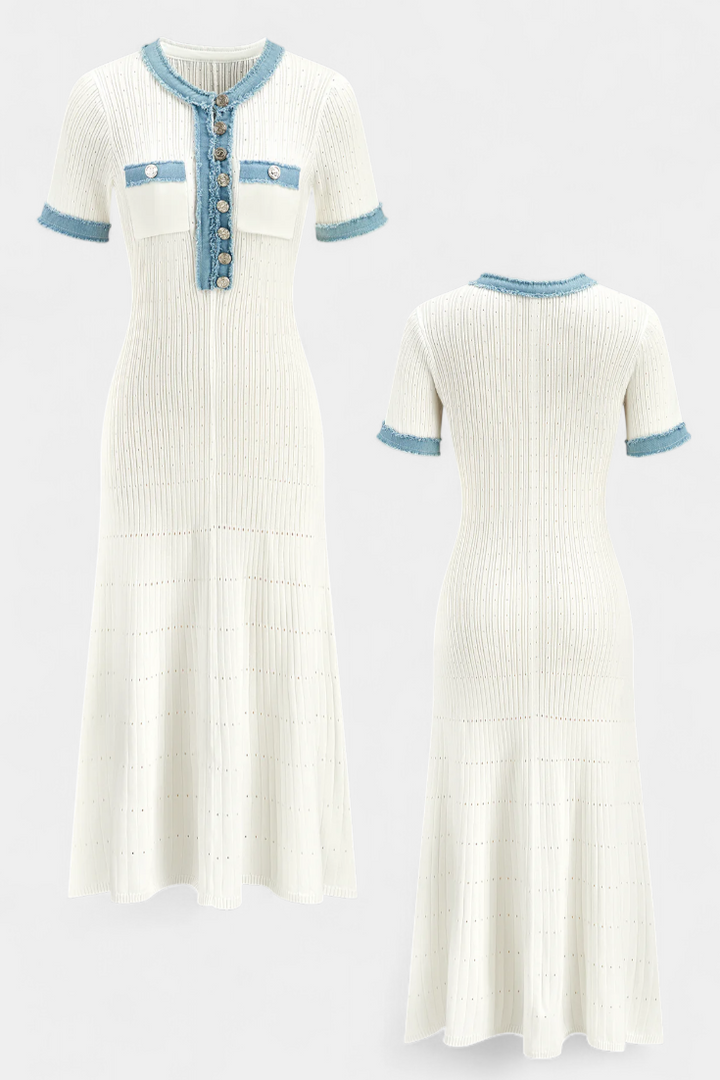 Estella | Ribbed Contrast-Trim Midi Dress