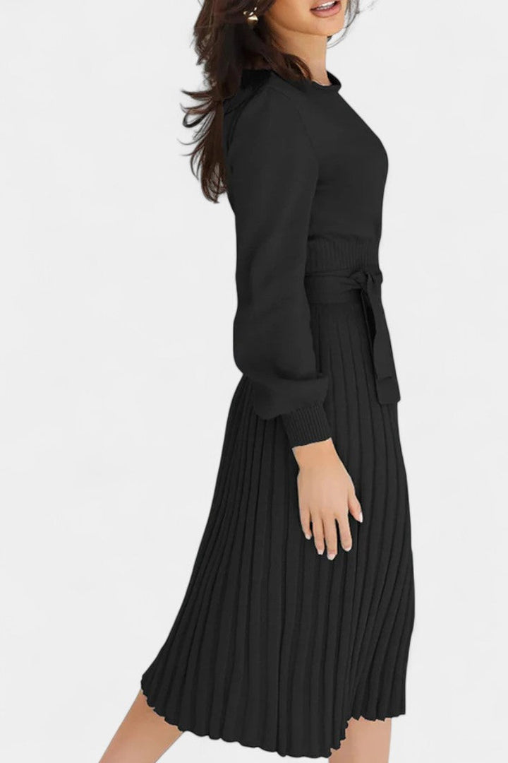 Fleur | Belted Pleated Midi Dress