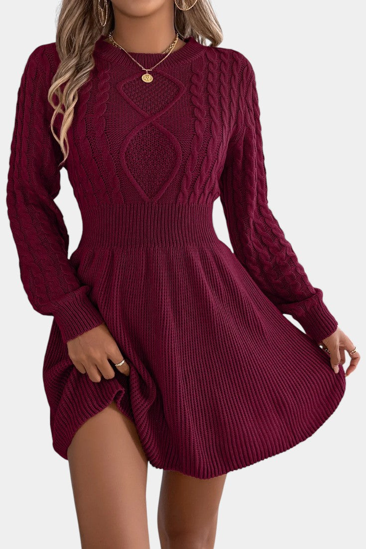 Fenella | Cable-Knit Fit-and-Flare Sweater Dress