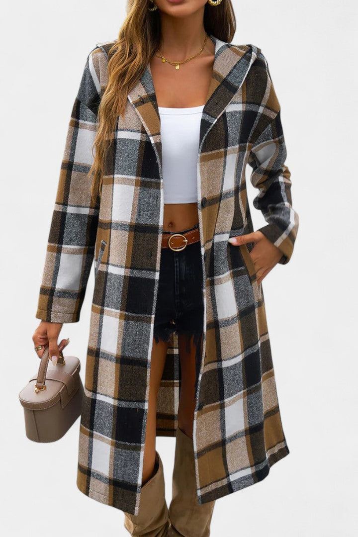 Carys | Hooded Checked Longline Coat