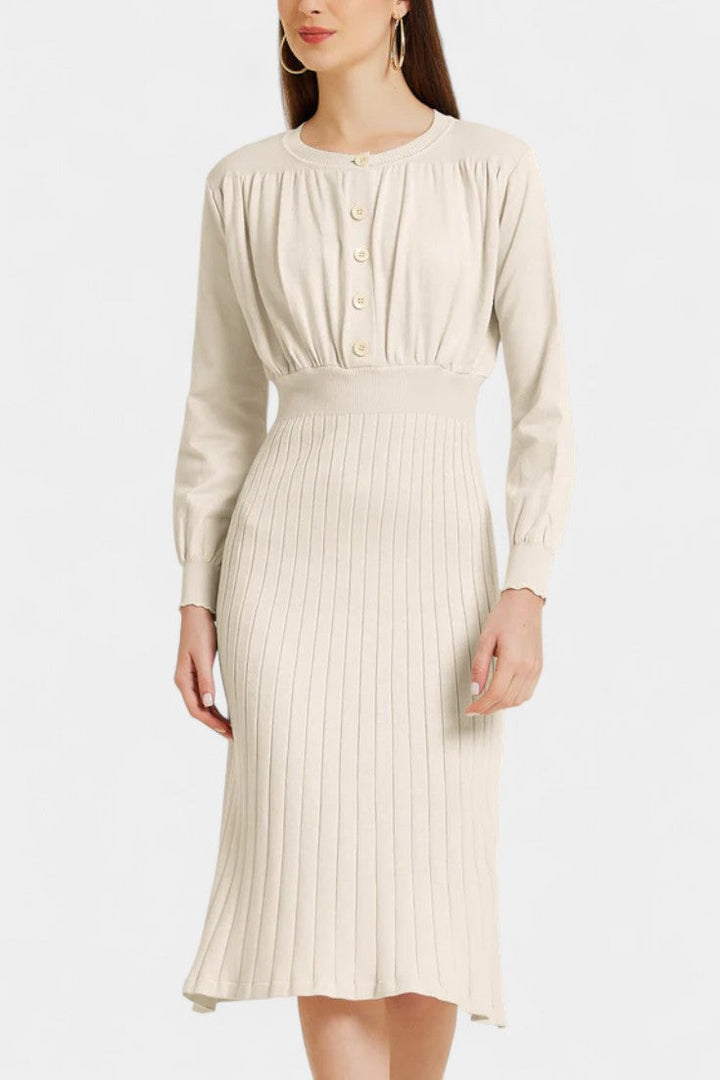 Evangeline | Ribbed Button-Front Midi Dress