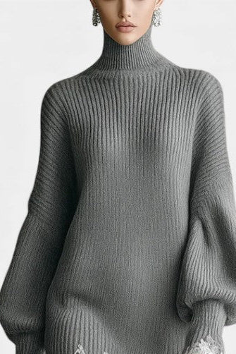 Henrietta | Turtleneck Lace-Trim Knit Dress