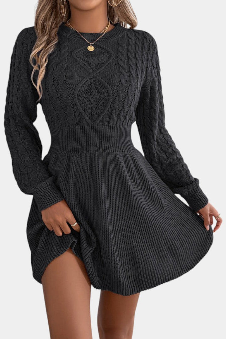 Fenella | Cable-Knit Fit-and-Flare Sweater Dress