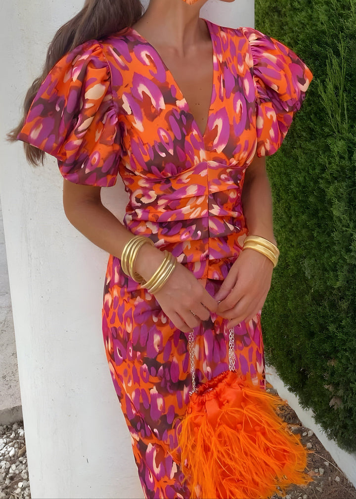 Cynthia | Ruched Puff-Sleeve Maxi Dress