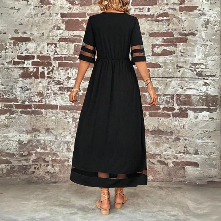 Saffron | Softly Draped Mesh-Panel Midi Dress