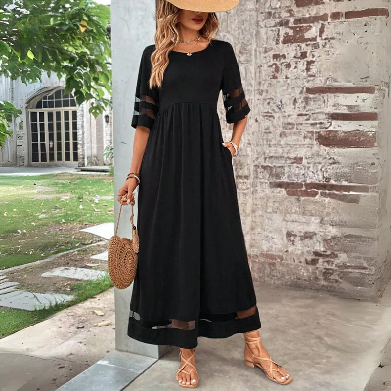 Saffron | Softly Draped Mesh-Panel Midi Dress