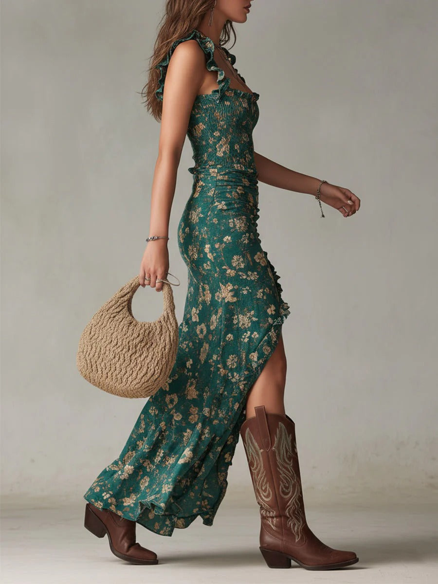 Sylvie | Bohemian Floral Ruched Maxi Dress