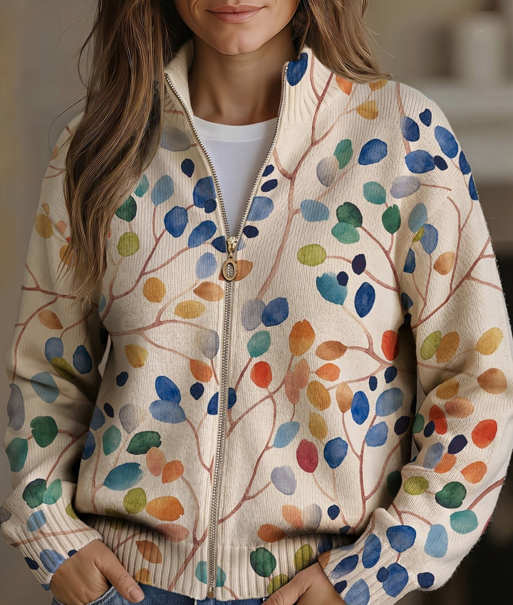 Cecile | Painterly Botanical Zip Cardigan