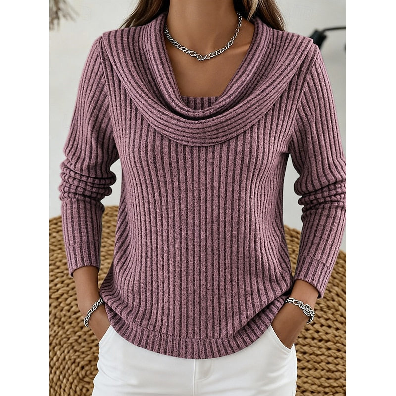 Sabine | Draped Cowl-Neck Ribbed Top