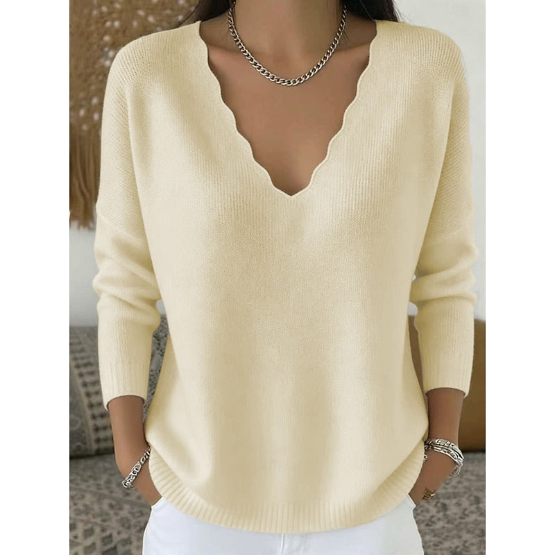 Maribeth | Halloween Scalloped V-Neck Sweater