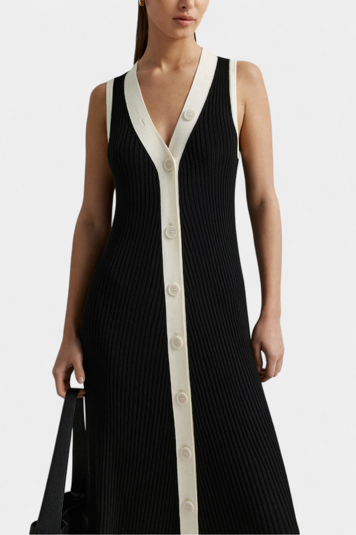 Elowen | Contrast-Trim Ribbed Maxi Dress