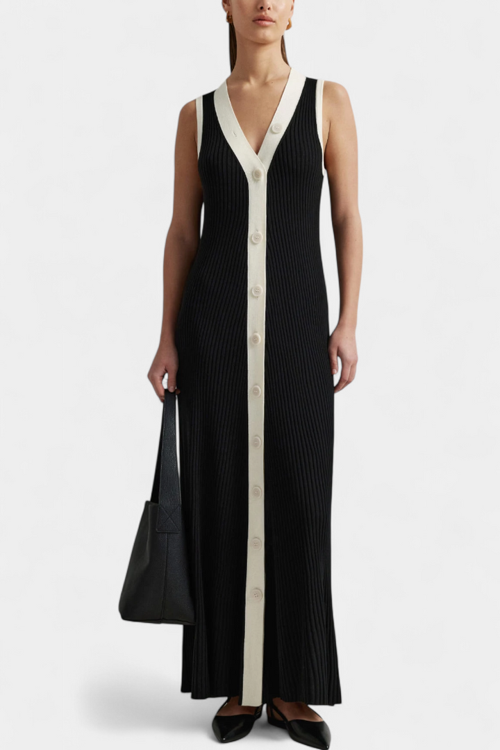 Elowen | Contrast-Trim Ribbed Maxi Dress