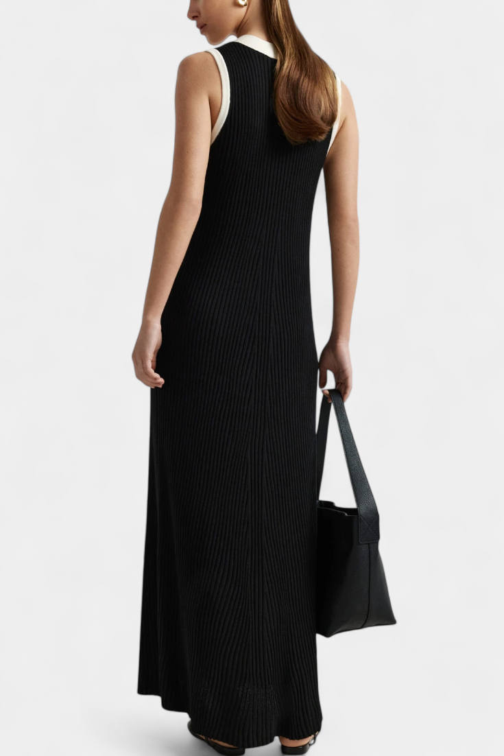 Elowen | Contrast-Trim Ribbed Maxi Dress