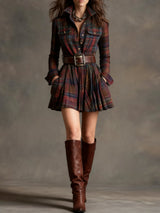 Isadora | Belted Checked Mini Shirt Dress