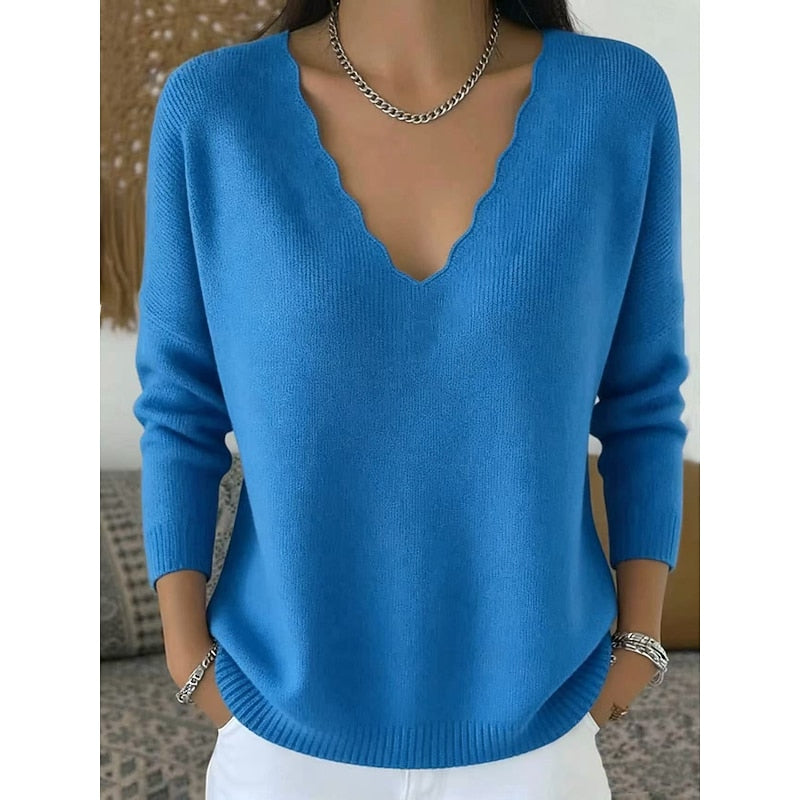 Maribeth | Halloween Scalloped V-Neck Sweater