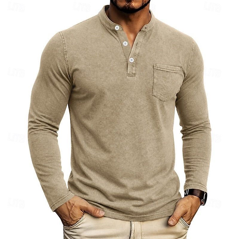 Elliot | Garment-Dyed Long Sleeve Henley Shirt