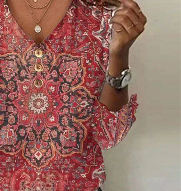 Selina | Bohemian Print V-Neck Top