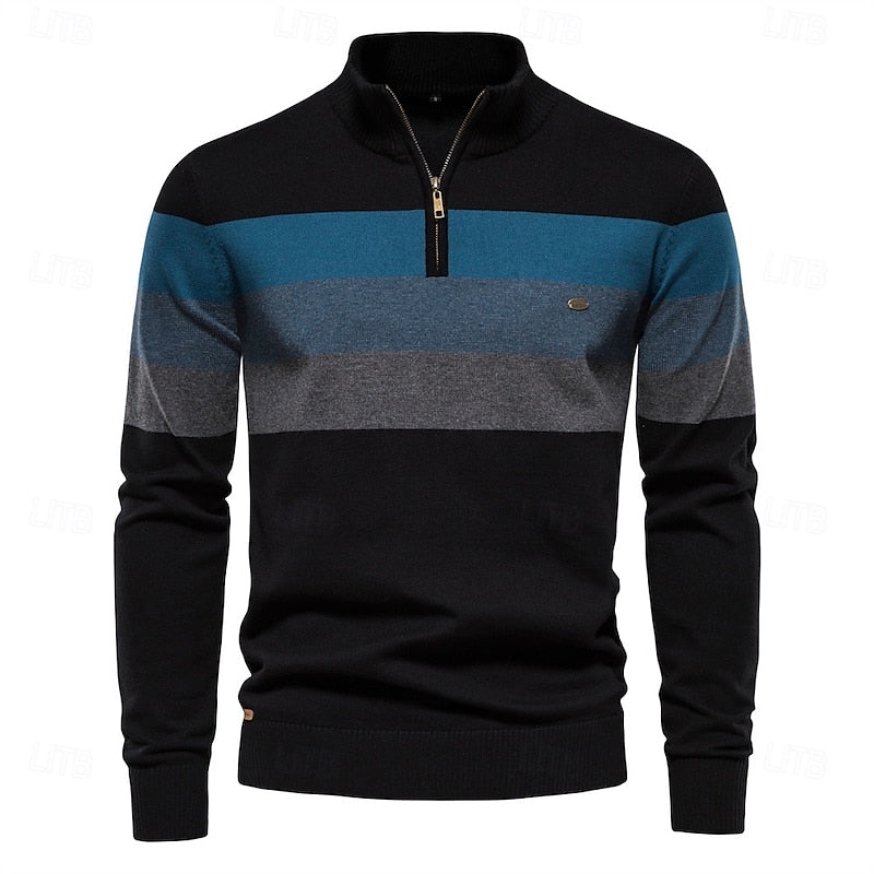 Reuben | Colour-Block Quarter-Zip Sweater
