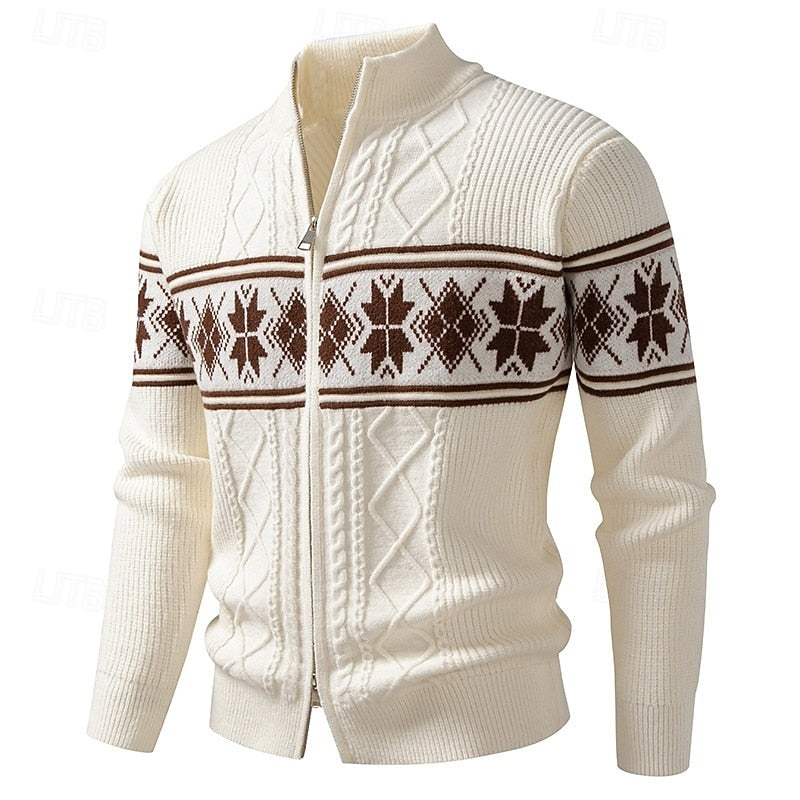 Nathaniel | Patterned Stand-Collar Zip Cardigan