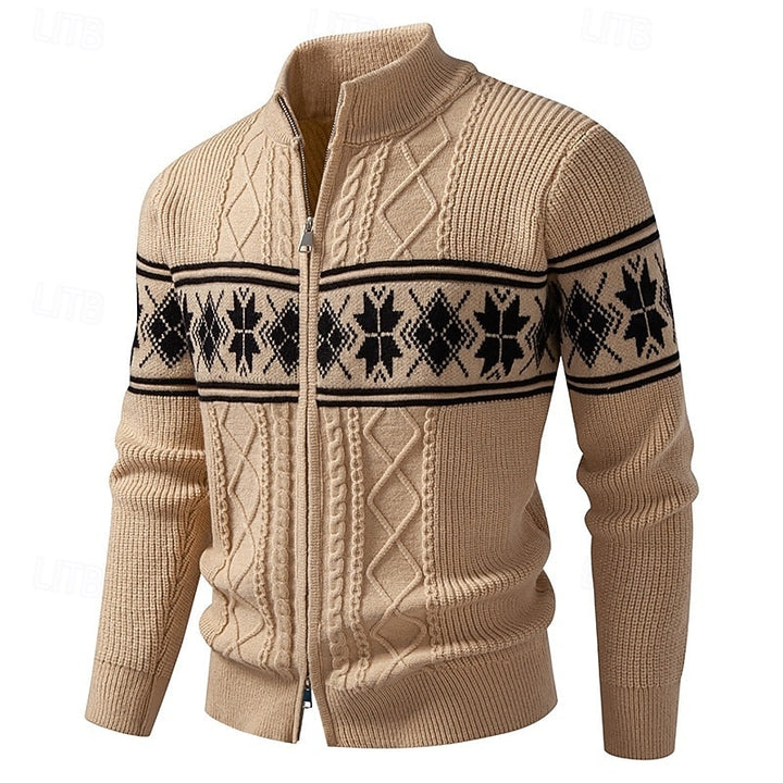 Nathaniel | Patterned Stand-Collar Zip Cardigan