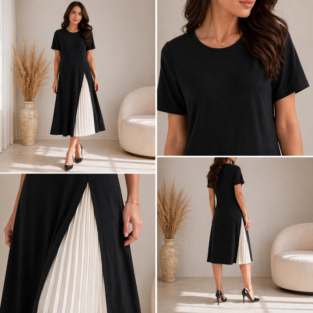 Milena | Pleated Panel Midi Dress