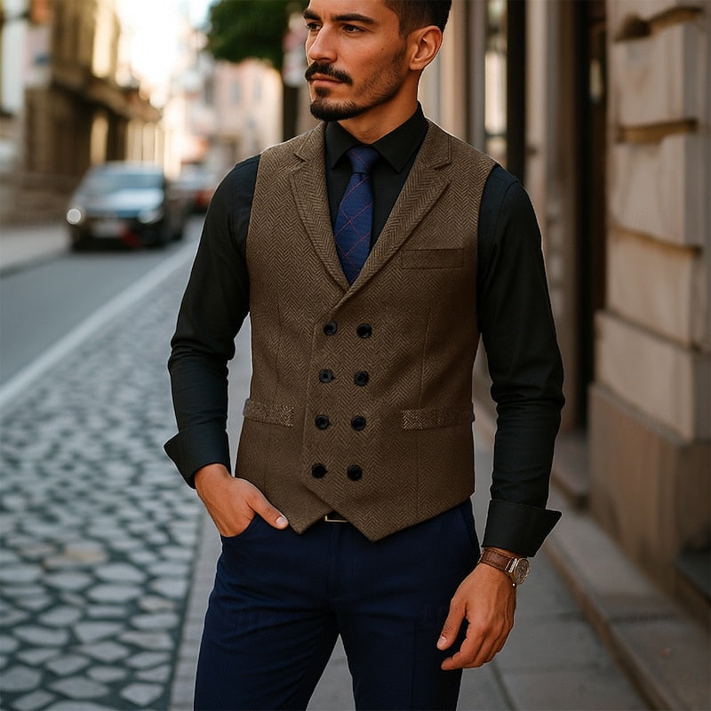 Merrick | Double-Breasted Herringbone Waistcoat