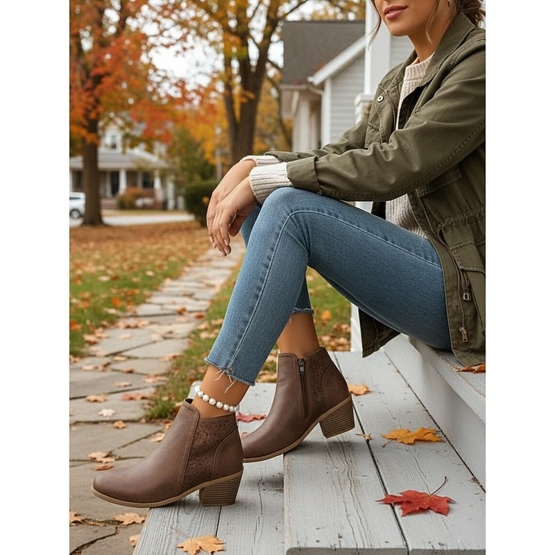 Louise | Cutout Block-Heel Ankle Boots