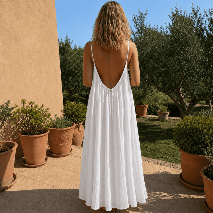 Emilia | Flowing Open-Back Maxi Dress