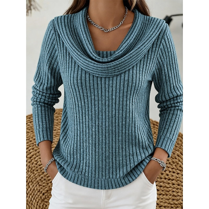 Sabine | Draped Cowl-Neck Ribbed Top
