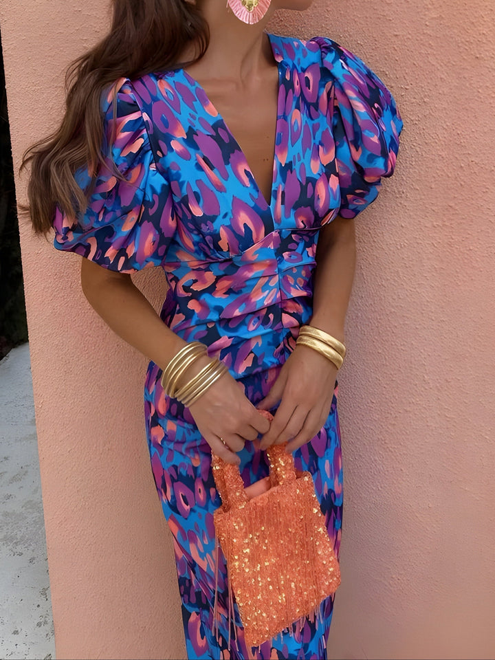 Cynthia | Ruched Puff-Sleeve Maxi Dress