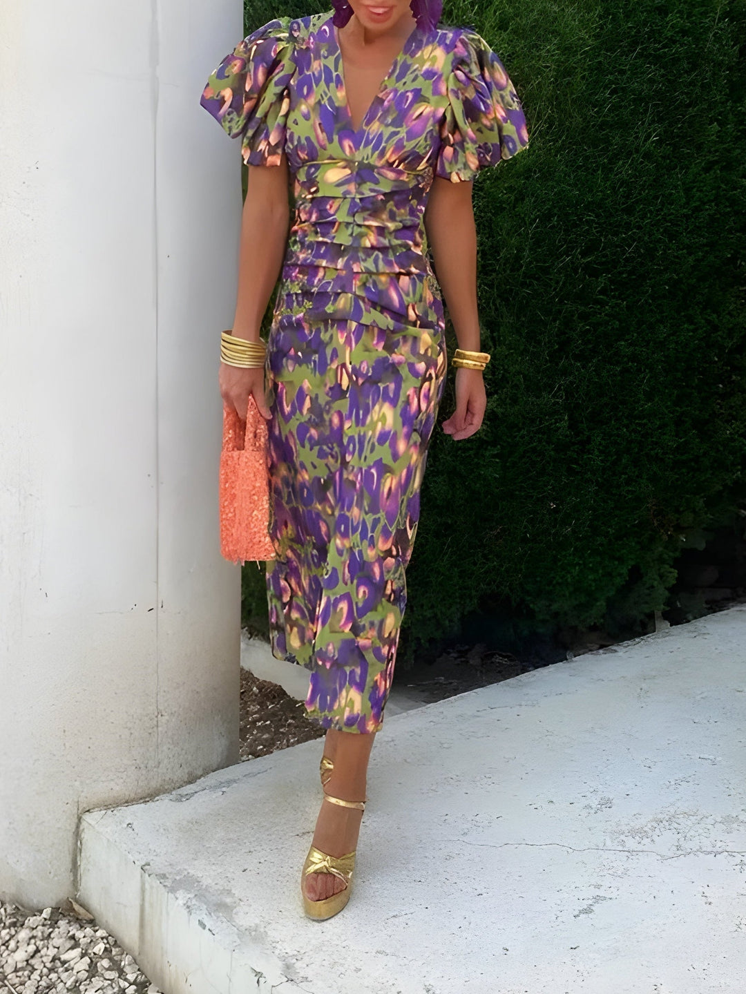 Cynthia | Ruched Puff-Sleeve Maxi Dress
