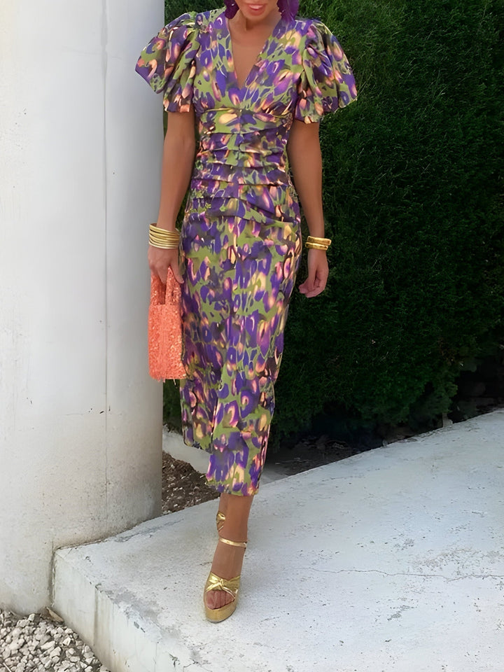 Cynthia | Ruched Puff-Sleeve Maxi Dress