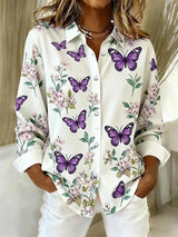 Lois | Butterfly Print Button Blouse