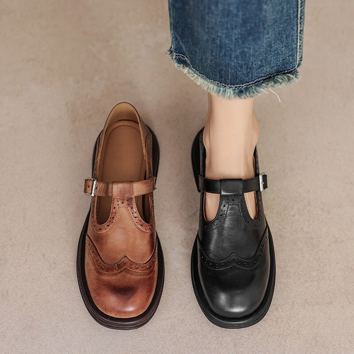 Flora | T-Strap Brogue Flats