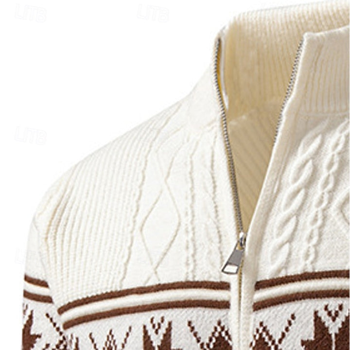 Nathaniel | Patterned Stand-Collar Zip Cardigan