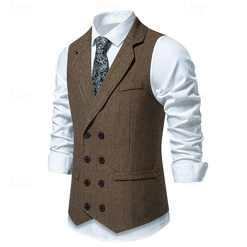 Merrick | Double-Breasted Herringbone Waistcoat