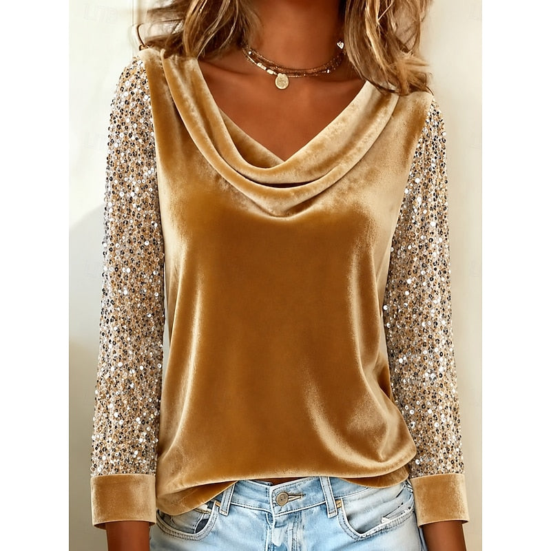 Lucinda | Shimmer-Sleeve Cowl Neck Blouse