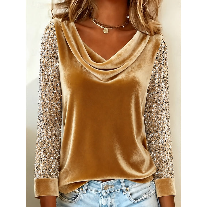 Lucinda | Shimmer-Sleeve Cowl Neck Blouse