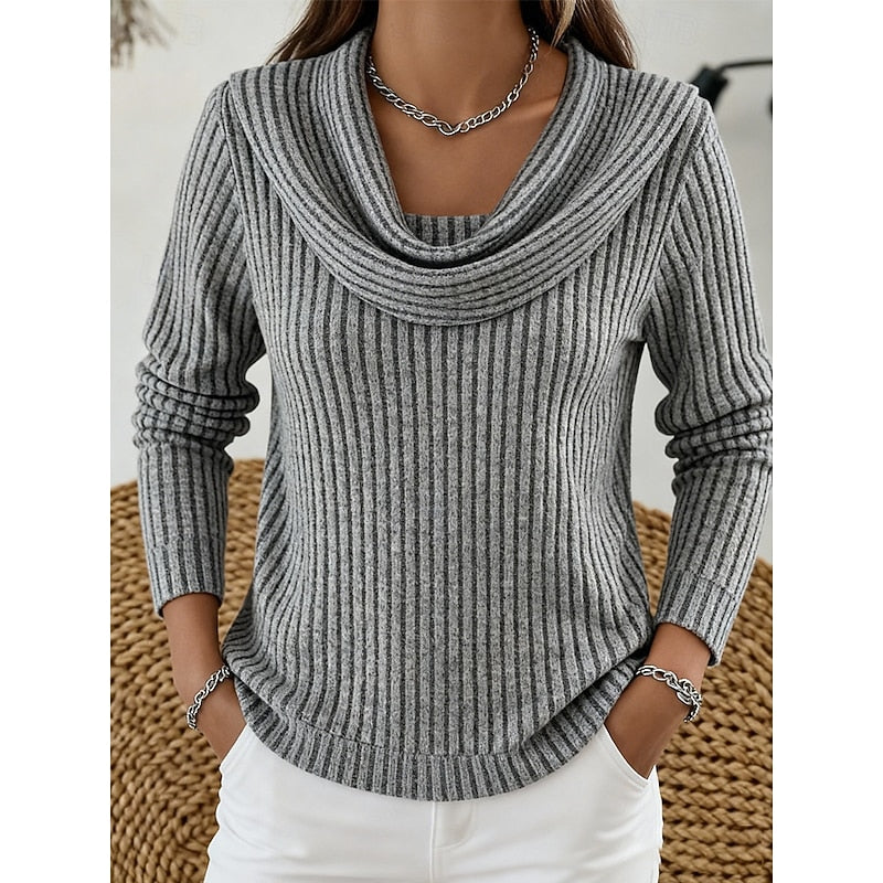 Sabine | Draped Cowl-Neck Ribbed Top
