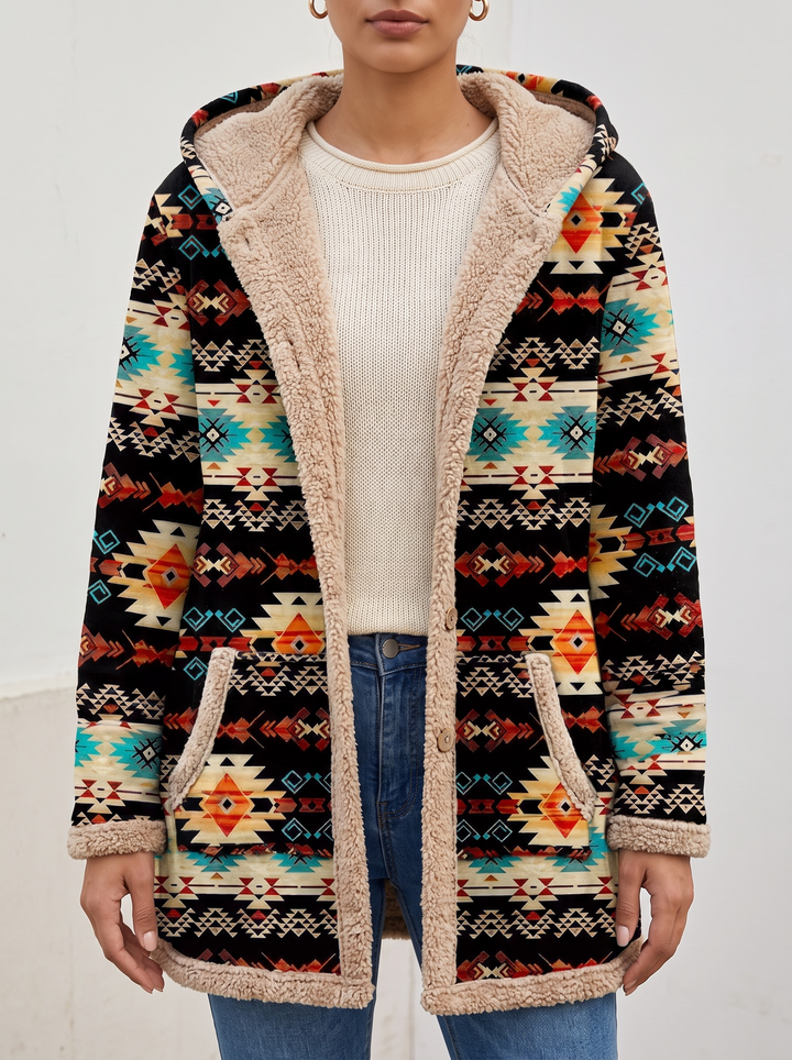Rowan | Hooded Patterned Longline Coat