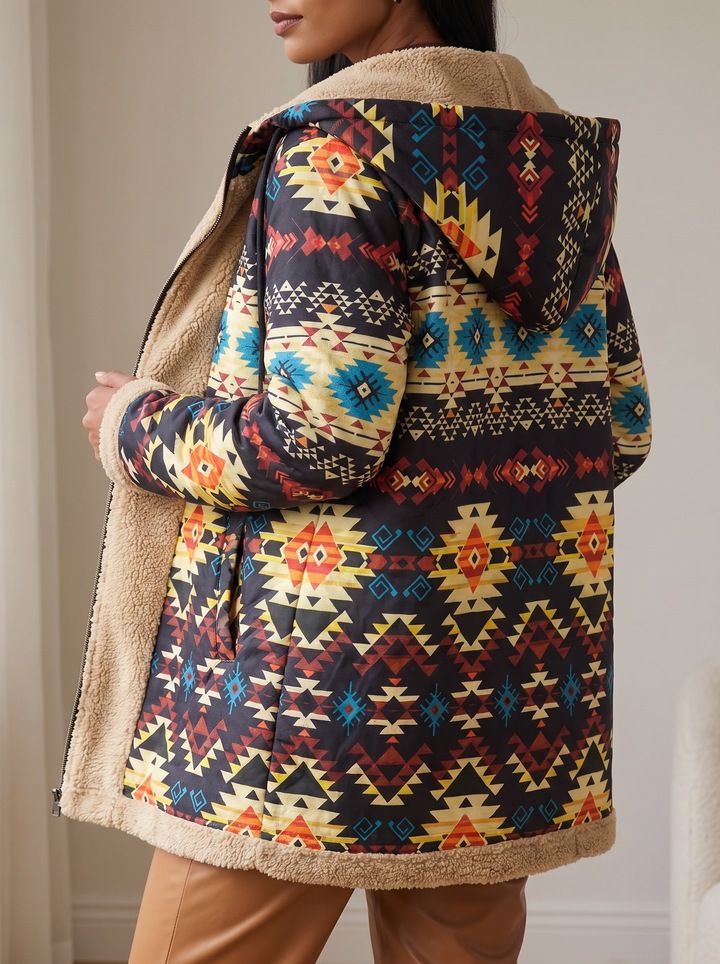 Rowan | Hooded Patterned Longline Coat